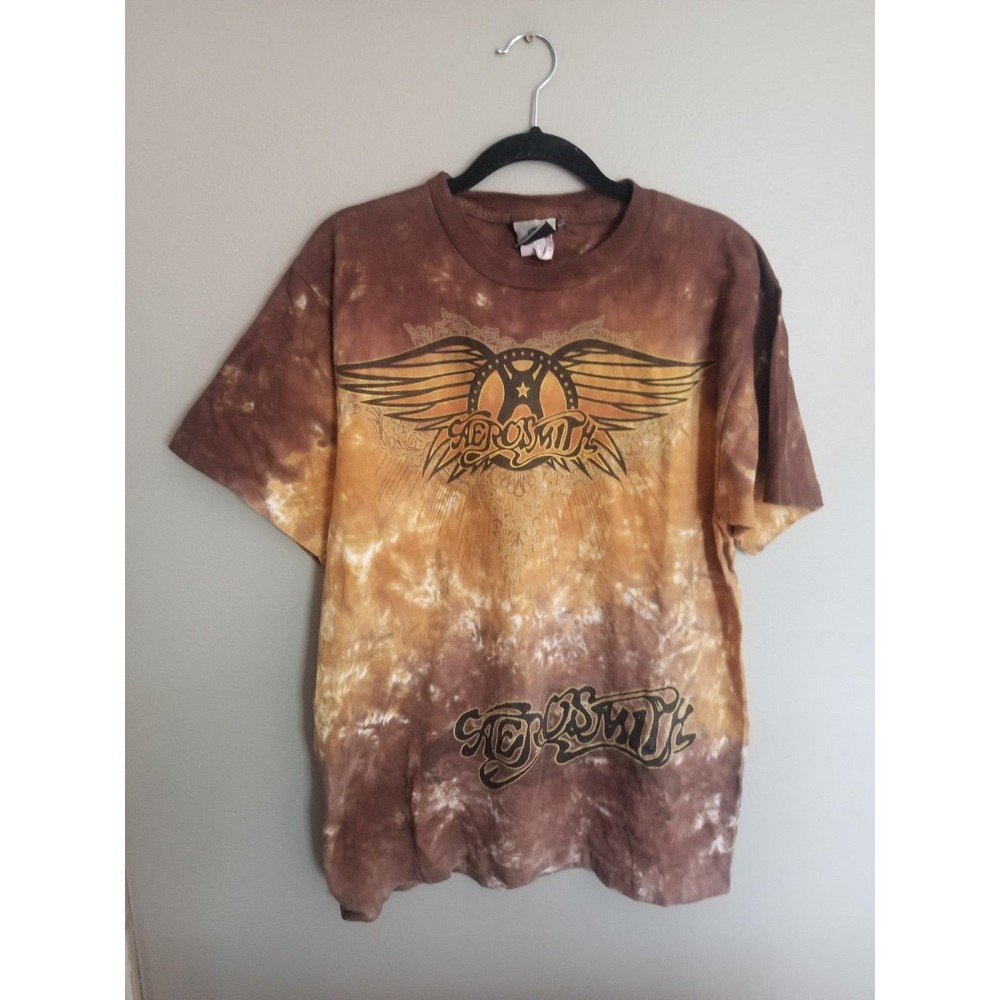 Single stitch Liquid Blue Aerosmith t shirt tee tie dye brown tan made in USA M